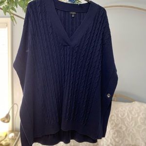 Talbots Navy Poncho Sweater V-Neck Cable Knit Top Oversized M